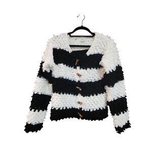 Tll Clo. Black & White Striped Chunky Knit Cardigan  Womens Small